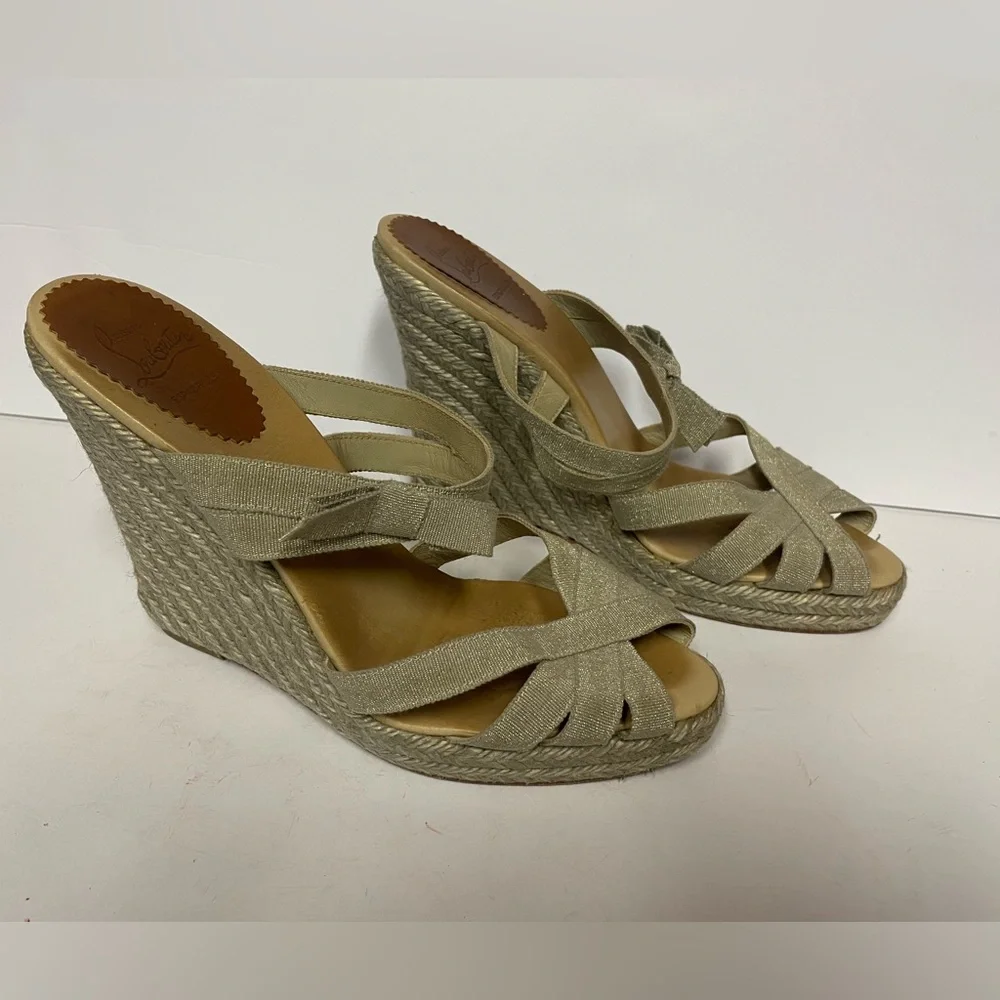Christian Louboutin Delfin Wedge Espadrille Sandals Natural shimmer 41